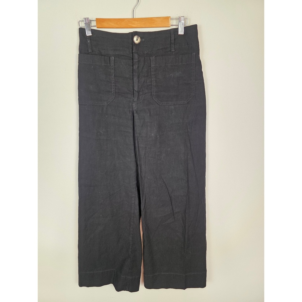 Maeve by Anthropologie The Colette Black Cropped Wide Leg Linen Blend Pants 27
